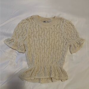 Zara Beige Knit Sweater with Ruffles
